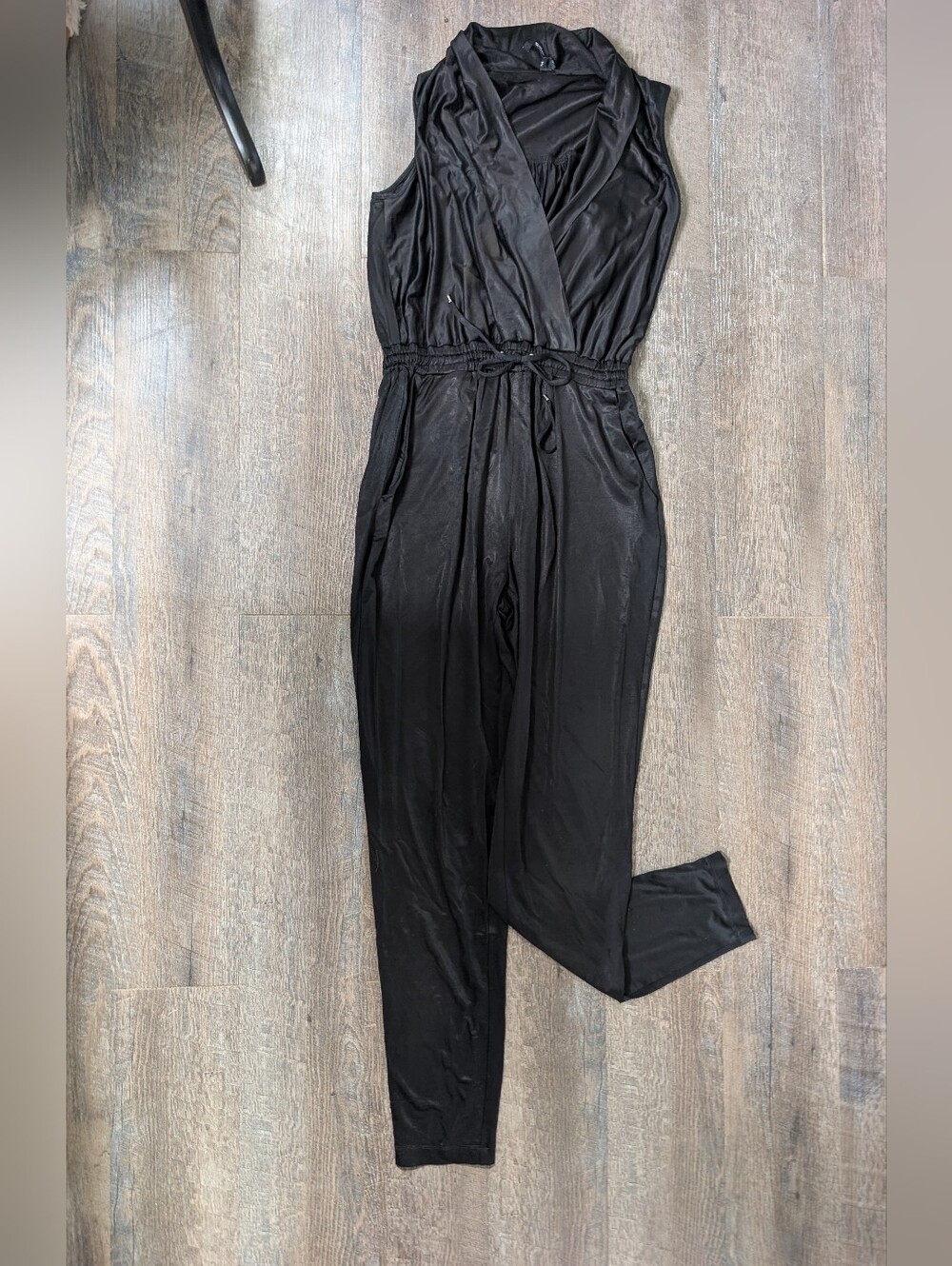 bebe Black Sleeveless Jumpsuit with Waist Tie